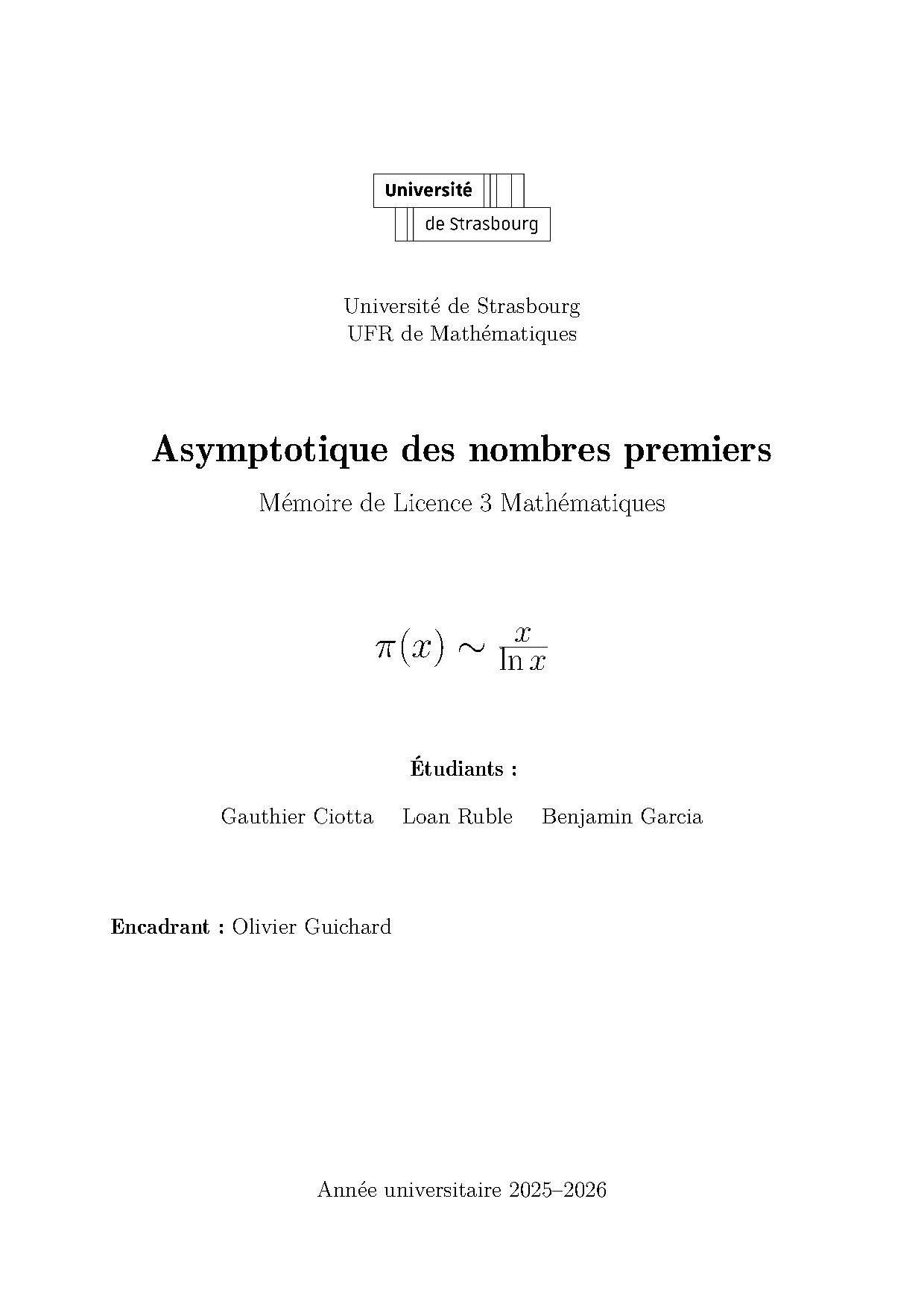 Aperçu du document sur l'asymptotique des nombres premiers