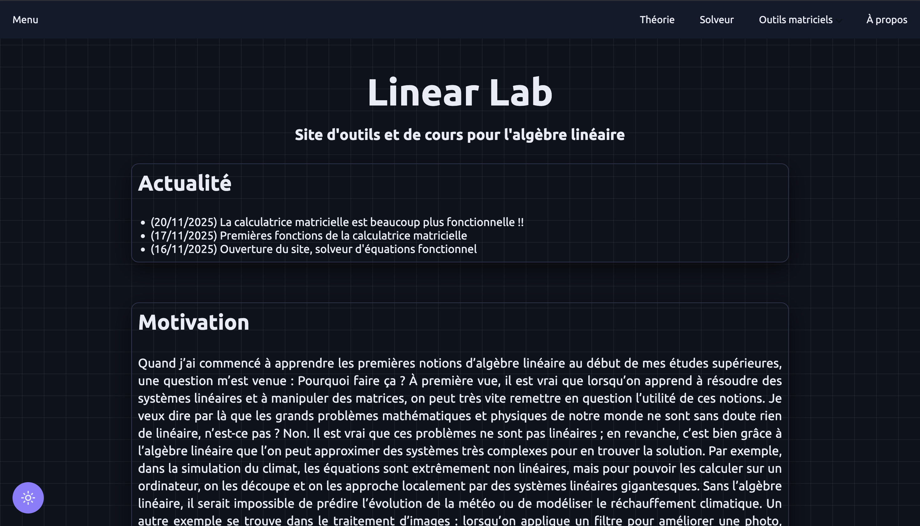 Aperçu homepage LinearLab